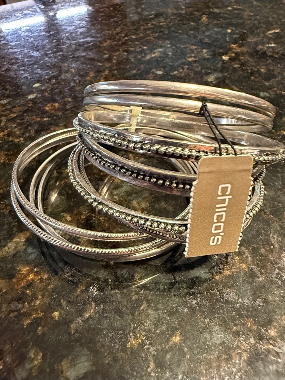 Chico's Silver-Tone Mixed Texture Bangle Bracelet Set - 10!! NWT!!